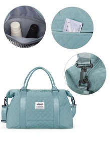 Floless 2入組手提包方袋旅行收納袋分娩袋大號女士旅行行李袋，帶洗漱包旅行袋隔夜包帶濕袋和拉桿套隨身攜帶運動手提袋健身房行李袋醫院包 - 淺藍色 - 查看 8