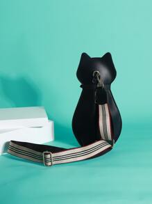 Mini Sling Bag Cat Design Buckle Decor PU