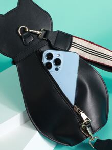 Mini Sling Bag Cat Design Buckle Decor PU