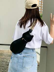 Mini Sling Bag Cat Design Buckle Decor PU