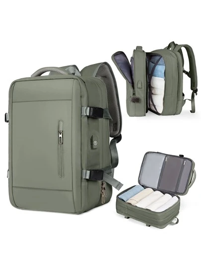 簡約多功能筆記本電腦背包可擴展，適合少女、女士、高中生、大學生和白領，非常適合旅行、商務、工作和返校，帶USB充電端口