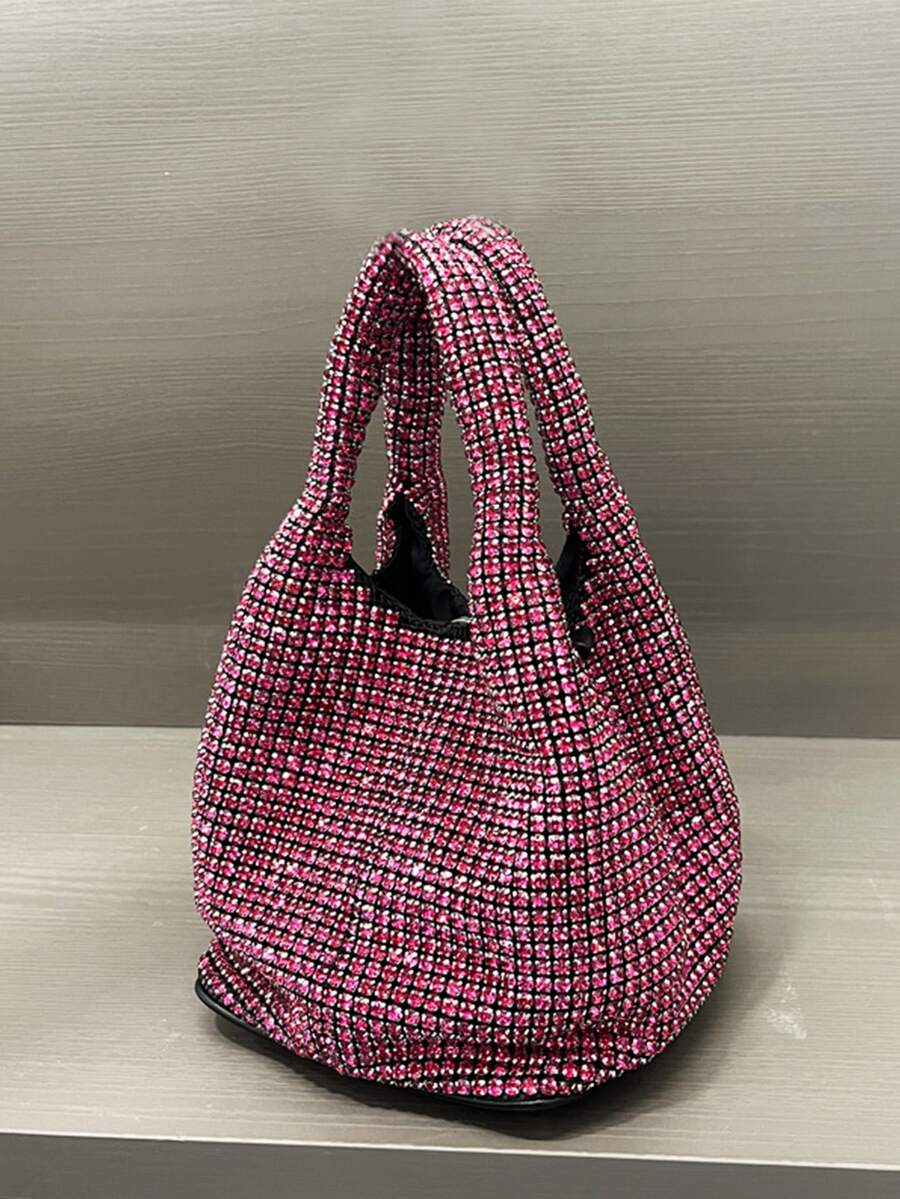 閃亮水晶手提包，手提肩背包，鑲有閃石的手工鑲嵌錢包和手提包，豪華設計師晚宴手提包錢包，還配備了鑽石和金屬配件