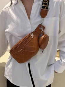 Riñonera minimalista con monedero con diseño de puntada con estampado de letra - Marrón - Ver 1