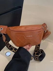 Riñonera minimalista con monedero con diseño de puntada con estampado de letra - Marrón - Ver 2