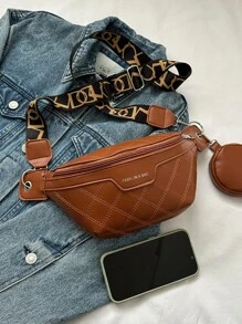 Riñonera minimalista con monedero con diseño de puntada con estampado de letra - Marrón - Ver 4