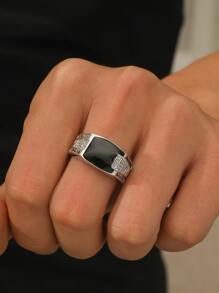 單戒指男士經典豪華時尚嘻哈商業戒指,適用於首飾類禮品和派對 - 銀色 - 查看 1