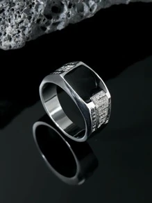 單戒指男士經典豪華時尚嘻哈商業戒指,適用於首飾類禮品和派對 - 銀色 - 查看 2