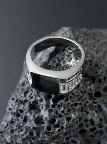 單戒指男士經典豪華時尚嘻哈商業戒指,適用於首飾類禮品和派對 - 銀色 - 查看 3