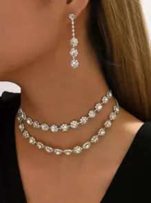 3 piezas/set Set joya con diseño de diamante de imitación - Plateado - Ver 1