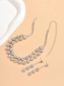 3 piezas/set Set joya con diseño de diamante de imitación - Plateado - Ver 2