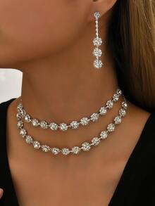 3 piezas/set Set joya con diseño de diamante de imitación - Plateado - Ver 3