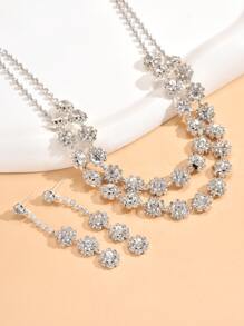 3 piezas/set Set joya con diseño de diamante de imitación - Plateado - Ver 5