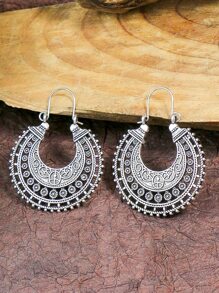 TopHanqi 4對鏤空圓耳環 - 復古銀色 - 查看 5