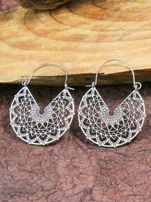 TopHanqi 4對鏤空圓耳環 - 復古銀色 - 查看 8