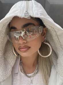 1pc Ladies' Personalized Accessory Retro Style One Piece Lens Sunglasses, Suitable For Christmas Street Beach Accessories For Women Sun Glasses Sunglasses Shades - Clear - View 2