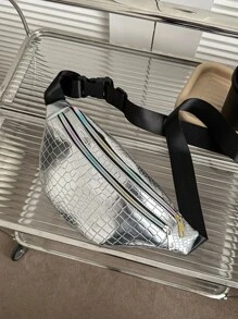 大腰包鱷魚壓紋金屬質感前衛