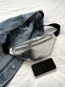 大腰包鱷魚壓紋金屬質感前衛