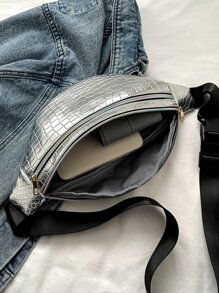 大腰包鱷魚壓紋金屬質感前衛