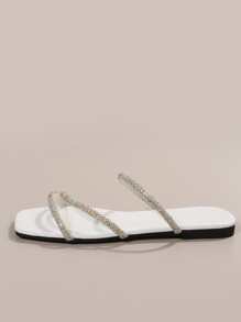 女士时尚网红仙女款平底凉鞋，高品质，适合约会、聚会、派对、日常穿着、居家和休闲 - 白色 - 查看 3