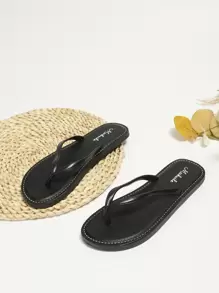 女士極簡人字拖時尚夏日人字拖 - 黑色 - 查看 1