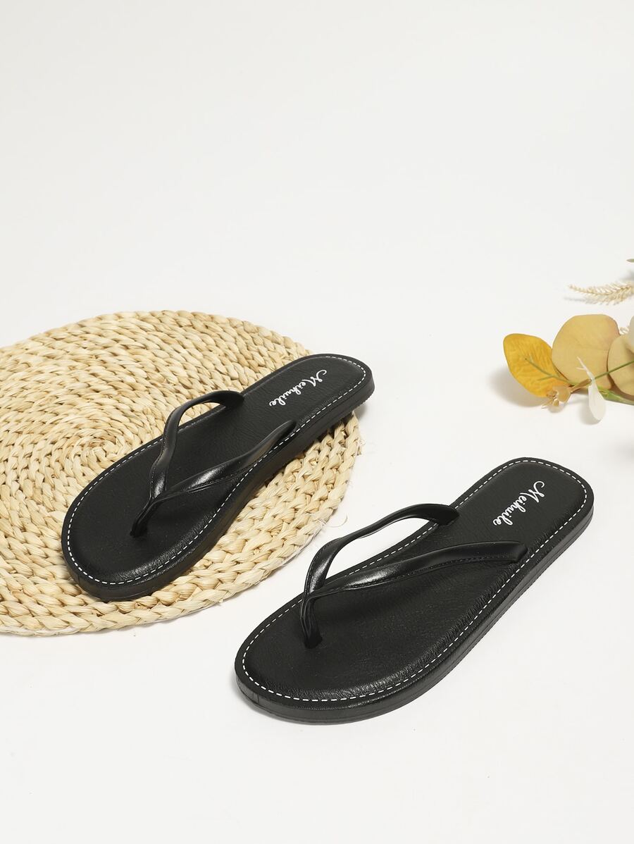 女士極簡人字拖時尚夏日人字拖 - 黑色 - 查看 1