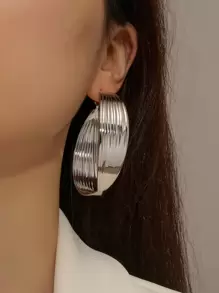 2pcs Textured Hoop Earrings - Silver - View 1