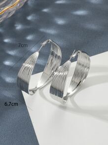 2pcs Textured Hoop Earrings - Silver - View 2