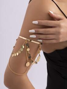 Cadena de brazo abierta para mujer, disco redondo con personalidad y decoración de borlas, regalo de fiesta,1 pieza