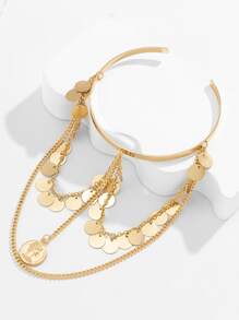Cadena de brazo abierta para mujer, disco redondo con personalidad y decoración de borlas, regalo de fiesta,1 pieza