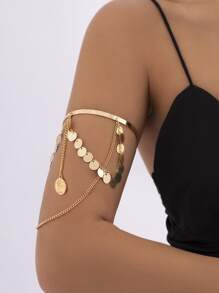 Cadena de brazo abierta para mujer, disco redondo con personalidad y decoración de borlas, regalo de fiesta,1 pieza