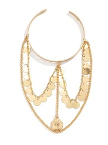Cadena de brazo abierta para mujer, disco redondo con personalidad y decoración de borlas, regalo de fiesta,1 pieza