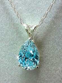 Collar con colgante de gota de agua y circonita cúbica Collar con colgante de zirconia cúbica de piedras preciosas en forma de lágrima, collar de fiesta para propuesta de boda, joyería - Azul - Ver 1