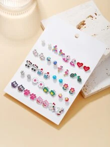 20對/套隨機色卡通動物耳釘 - 彩色 - 查看 2