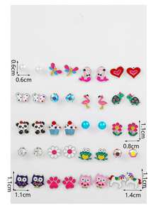 20對/套隨機色卡通動物耳釘 - 彩色 - 查看 4