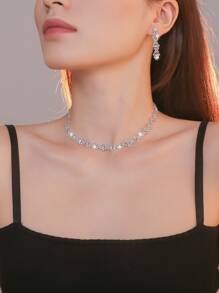 Conjunto de colar e brincos Supra Diamanto Gorgeous-Luxury com lindo brilho, conjunto de joias de festa de casamento 3 em 1 com strass de cristal