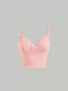 SHEIN MOD Áo khoác và áo lót dành cho xe tăng nữ Nơ Bướm Tương phản ren Gân đan màu trơn Giải trí - Màu Hồng baby - Xem 1