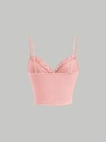 SHEIN MOD Áo khoác và áo lót dành cho xe tăng nữ Nơ Bướm Tương phản ren Gân đan màu trơn Giải trí - Màu Hồng baby - Xem 2