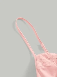 SHEIN MOD Áo khoác và áo lót dành cho xe tăng nữ Nơ Bướm Tương phản ren Gân đan màu trơn Giải trí - Màu Hồng baby - Xem 3