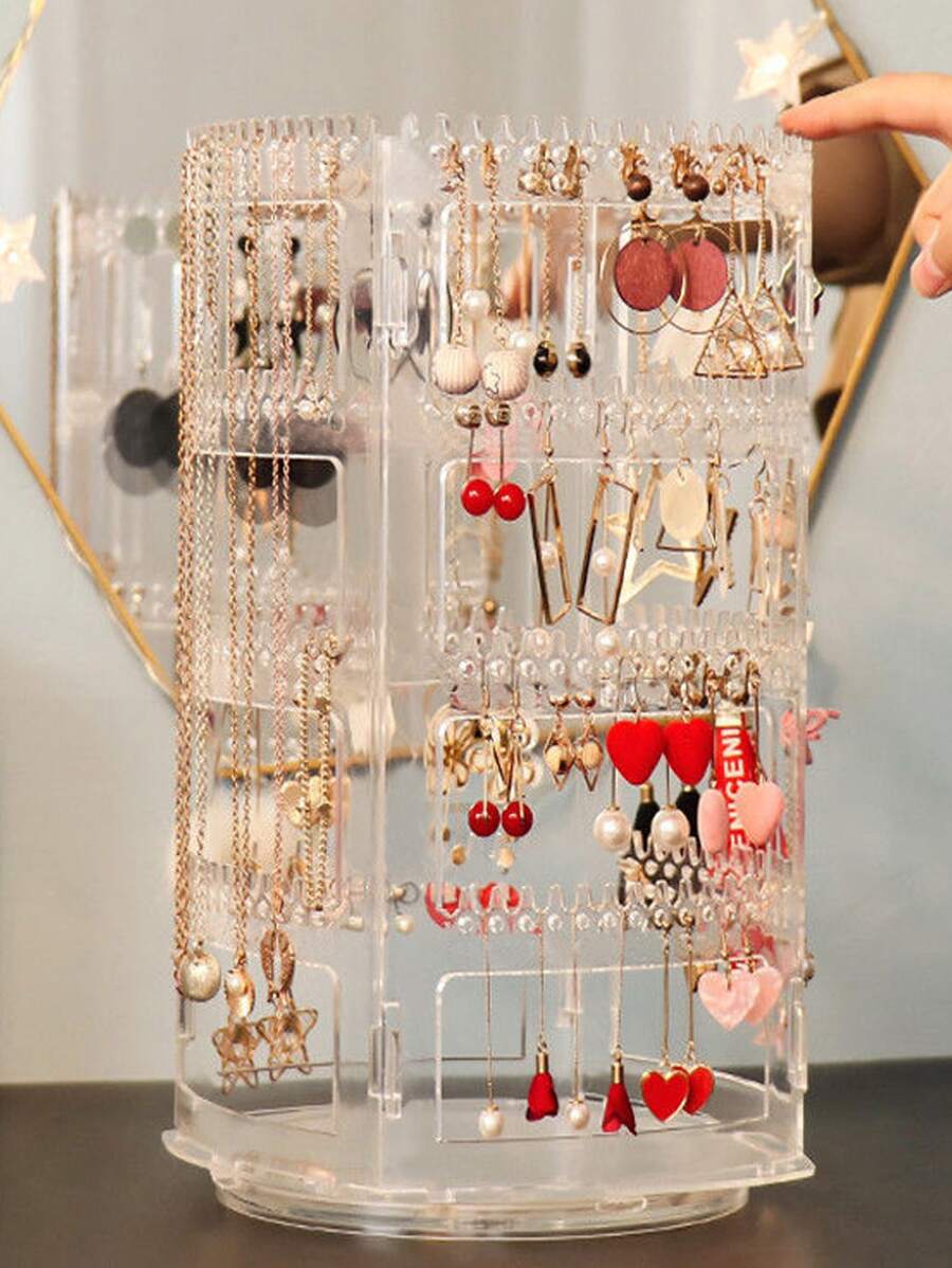 1pc Retatable Earring Storage Rack, Modern Plastic Earring Holder Organizer For Home - Clear - View 1