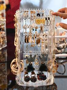 1pc Retatable Earring Storage Rack, Modern Plastic Earring Holder Organizer For Home - Clear - View 2