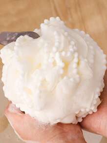 1pc Pom Pom Decor Foaming Bath Ball, Modern PE Shower Loofah For Home - White - View 4