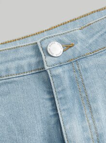 SHEIN Teen Girls Solid Denim Shorts - Light Wash - View 4