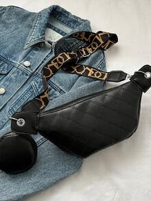 Mini Letter Print Waist Bag With Coin Purse - Black - View 2