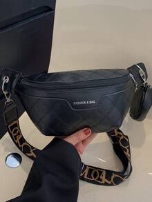 Mini Letter Print Waist Bag With Coin Purse - Black - View 6