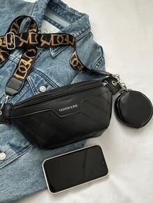 Mini Letter Print Waist Bag With Coin Purse - Black - View 7