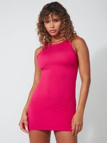 SHE(IN) BRASIL 素色露背吊帶緊身連衣裙 - 玫紅色 - 查看 2