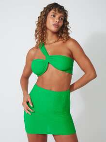 SHE(IN) BRASIL One Shoulder Crop Top - màu xanh lá - Xem 3