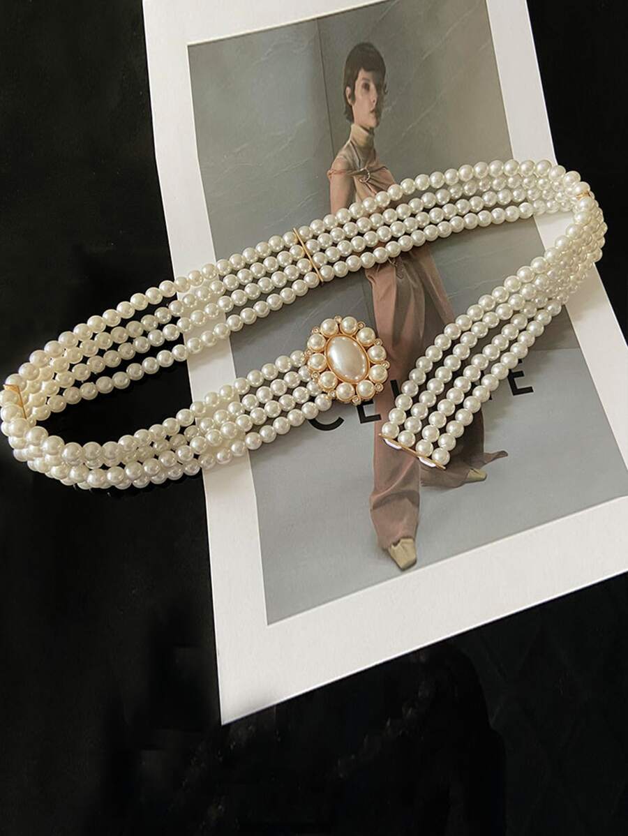 1 Phụ Nữ Ngọc Trai Giả Trang Trí Thời Trang Thắt Lưng Dây Trang Trí Trang Phục - trắng - Xem 1