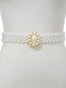 1 Phụ Nữ Ngọc Trai Giả Trang Trí Thời Trang Thắt Lưng Dây Trang Trí Trang Phục - trắng - Xem 4