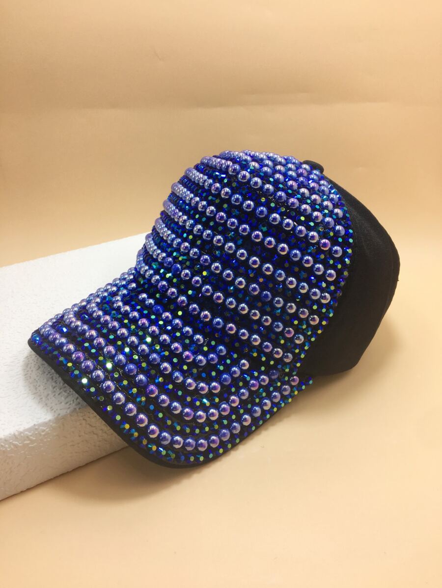 1pc Women Rhinestone Decor Glamorous Baseball Cap For Outdoor